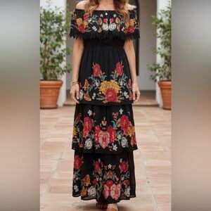 CHAMPAGNE AND STRAWBERRY BRAND Vibrant Red and Orange Embellished Maxi Skirt